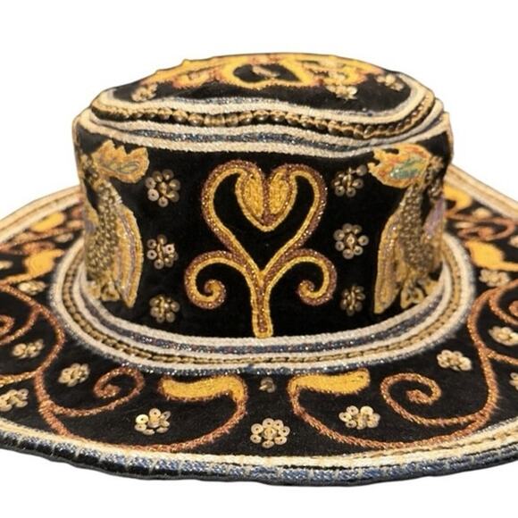 Vintage Myanmar Burmese Burma Kalaga floppy Hat Phoenix Sequins Embroidery. - Picture 2 of 12